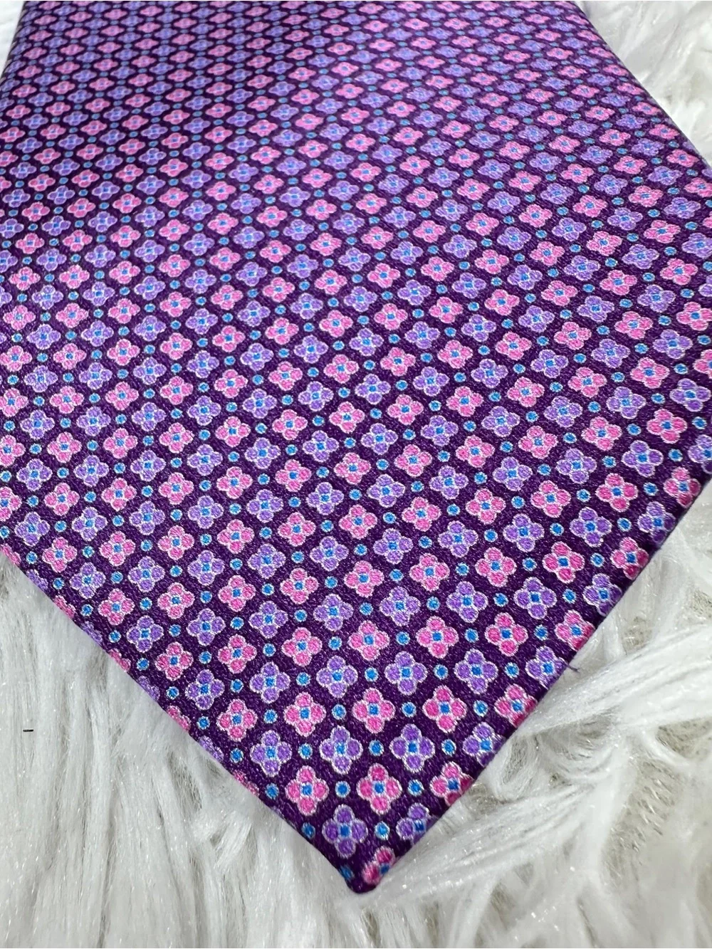 ERMENEGILDO ZEGNA Men Tie 100% Silk Purple Geometric Floral Made In Italy